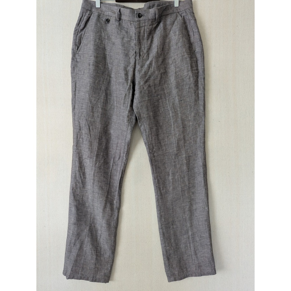 Baird McNutt Murano Slim Fit Linen Pants Mens 36x32 Brown Flat Front Trousers